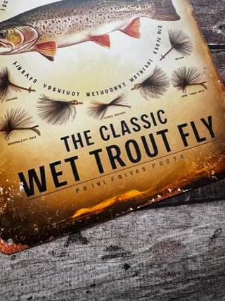 CARTEL PLACA DE PESCA TRUCHA TIPOS DE MOSCAS