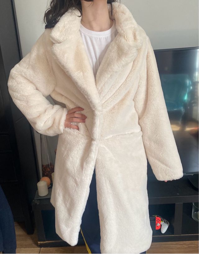 Chaqueta de pelo suave beige