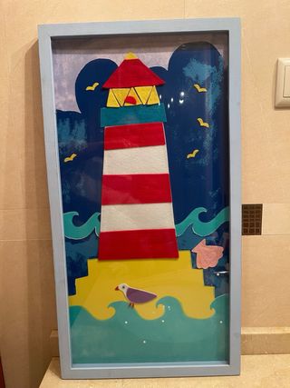 Quadro infantil farol com tema marinho