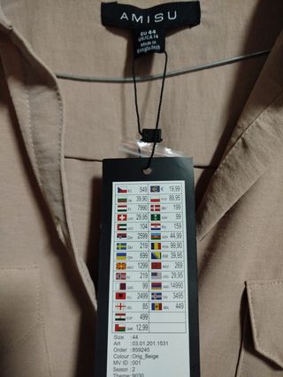 Camisa larga AMISU beige talla XXL