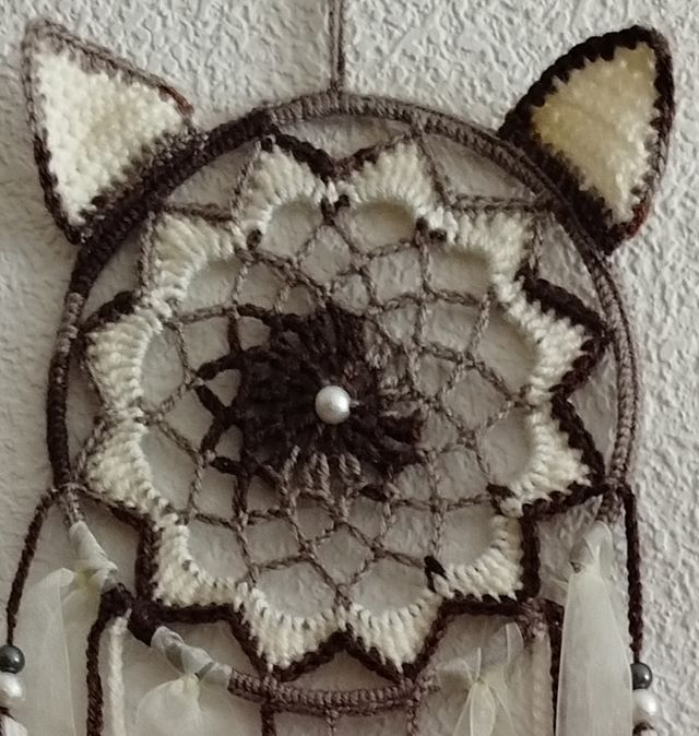 Atrapasueños "gatito" 16 x 56 cm - marrón/crudo