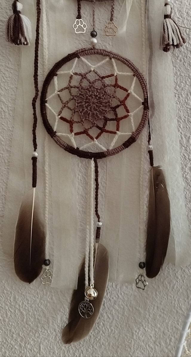 Atrapasueños "gatito" 16 x 56 cm - marrón/crudo