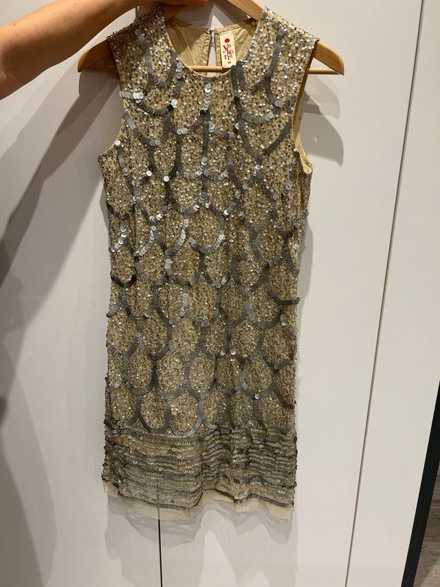 Vestido lentejuelas tul oro y plata