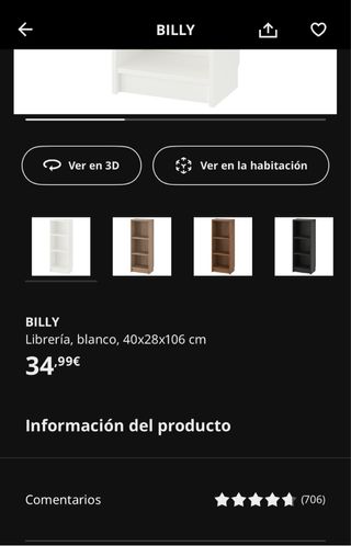 Estantería Billy Ikea 40x28x106 Blanca