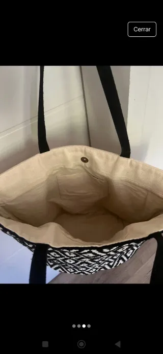 Bolso tote beige y multicolor