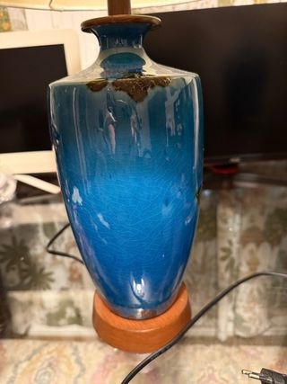 Juego 2 Lámparas Mesa Cerámica y Madera