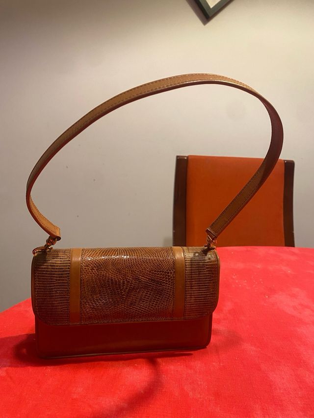 Bolso marrón piel auténtica vacuno y serpiente