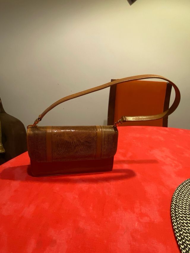 Bolso marrón piel auténtica vacuno y serpiente