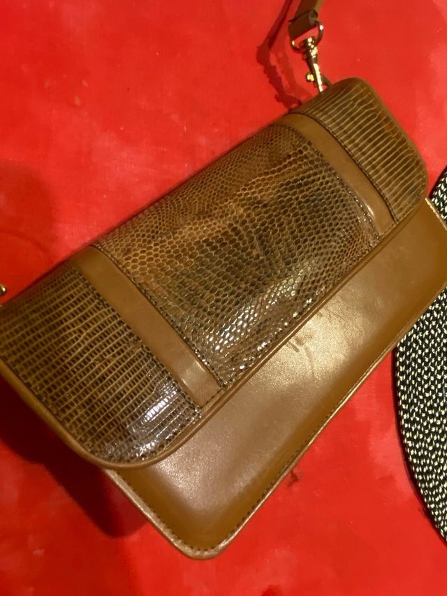 Bolso marrón piel auténtica vacuno y serpiente