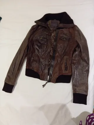 Chaqueta de cuero marrón Talla L