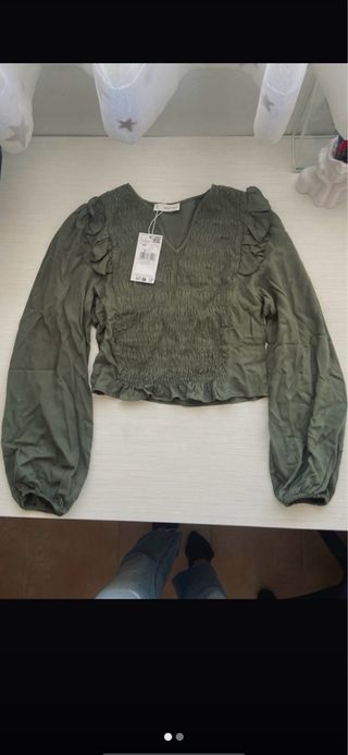 Blusa Mango Teen Caqui Manga Larga