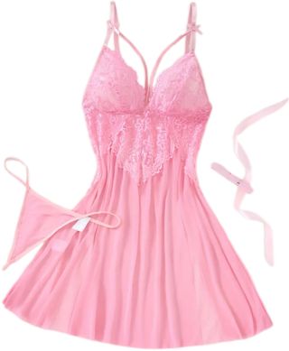 Camisón de noche encaje rosa