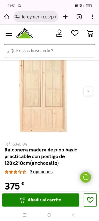 Puerta balconera madera