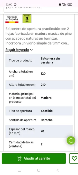 Puerta balconera madera