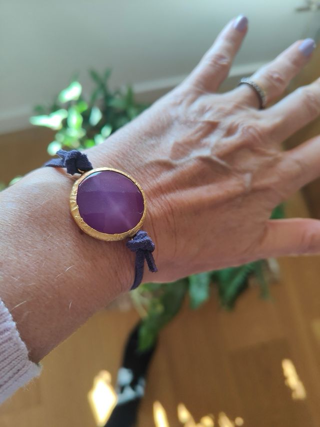 Pulsera Ágata Morada y Antelina Ajustable