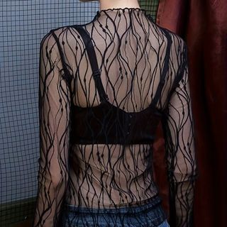 Blusa Negra Transparente Encaje Elegante