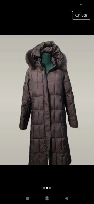 Piumino lungo vintage con cappuccio e pelliccia