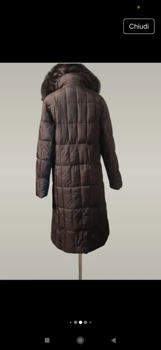 Piumino lungo vintage con cappuccio e pelliccia