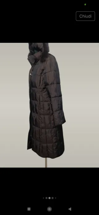 Piumino lungo vintage con cappuccio e pelliccia