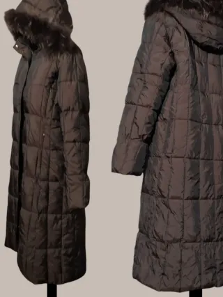 Piumino lungo vintage con cappuccio e pelliccia