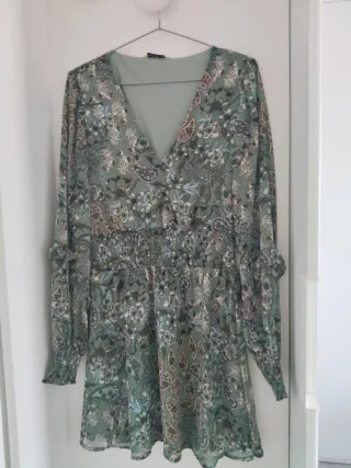 Vestido corto gasa estampado cintura goma