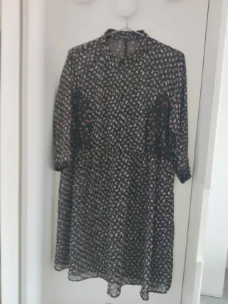 Vestido gasa estampado floral manga larga