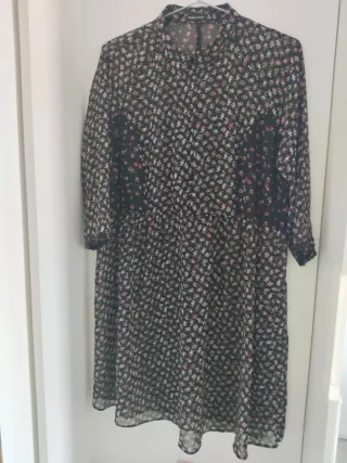 Vestido gasa estampado floral manga larga