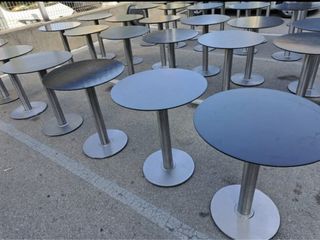 Mesa redonda madera y pie de acero inoxidable