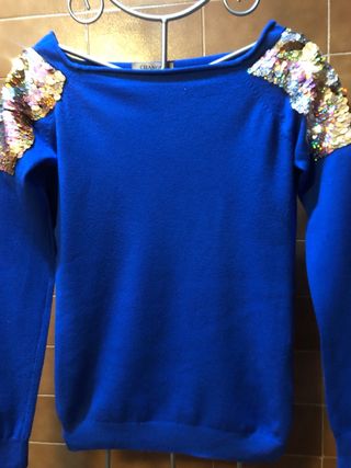 Jersey azul lentejuelas hombros talla L