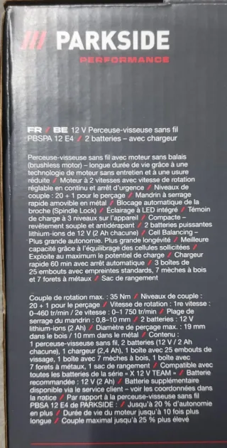 Pack aparafusadora performance Parkside 12V - nova