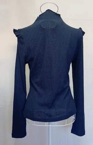 Jersey canalé cuello alto azul