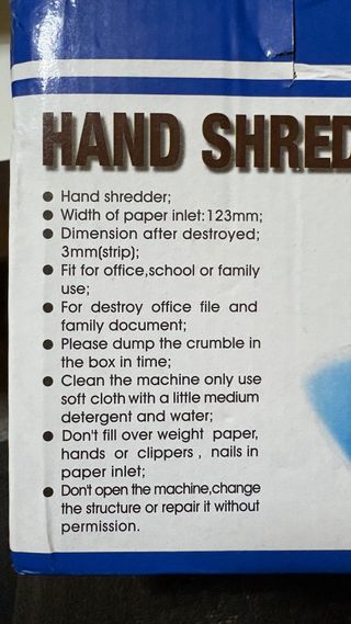 Trituradora de papel manual azul