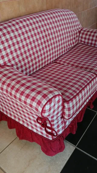 Divano 2 posti country rosso e bianco