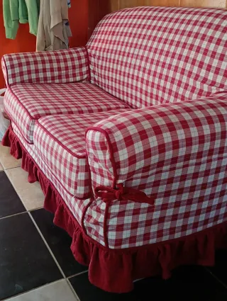 Divano 2 posti country rosso e bianco