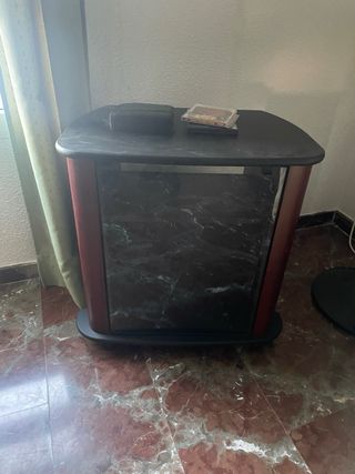 Mesa auxiliar TV/Música cristal y madera