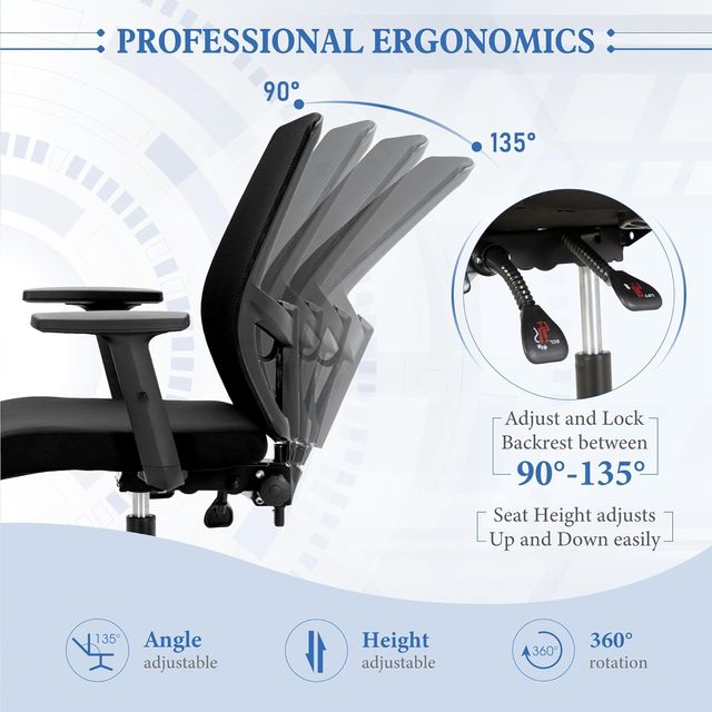 Sedia ergonomica da ufficio in rete nera