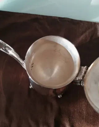 Gran Juego té/café de alpaca con bandeja. Antiguo