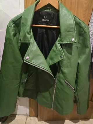 Chaqueta cuero sintético verde mujer 44