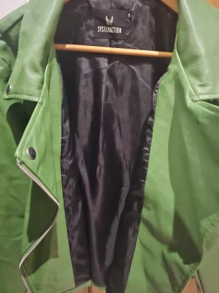 Chaqueta cuero sintético verde mujer 44