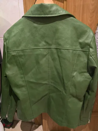 Chaqueta cuero sintético verde mujer 44