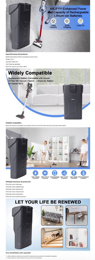 NUEVO! Batería 21.6V 3000mAh 64.8WH Hoover h-free