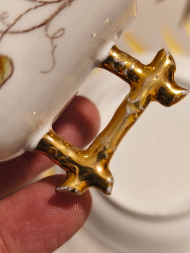 Antico set tazza e piattino in porcellana con fiori