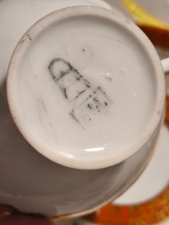 Tazza e piattino in porcellana dorata