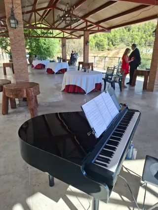 Piano de cola negro brillante