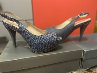 Zapatos Peep Toe Azul Talla 38