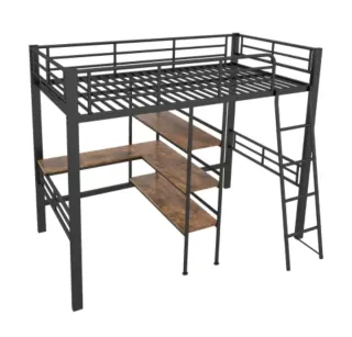 Cama alta hierro gris 90x200 con escritorio