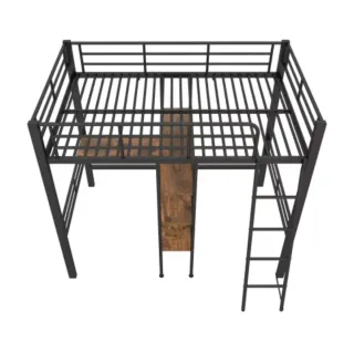 Cama alta hierro gris 90x200 con escritorio