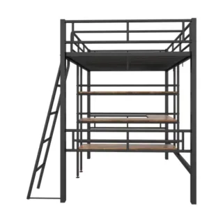 Cama alta hierro gris 90x200 con escritorio