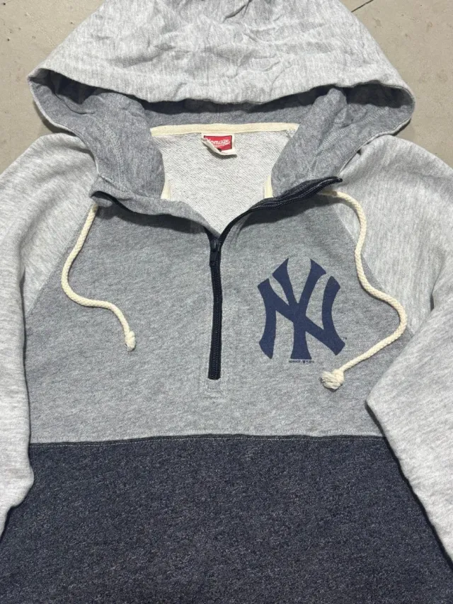Felpa vintage Yankees mezza zip grigia