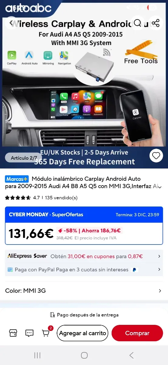 Módulo CarPlay Sem Fio Audi